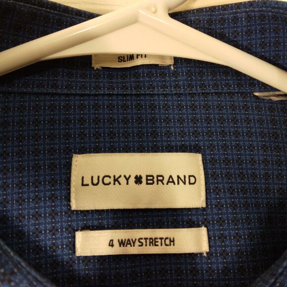 Lucky Brand shirt mens L Large blue geometric all over 4 way stretch performance - Picture 6 of 8